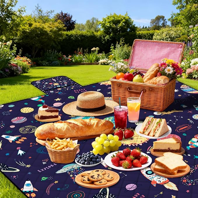 Extra Large Picnic Blanket Waterproof,80"x 80"Foldable Machine Washable Beach Blanket,Outdoor Blanket for 6-8 Adults,Suitable for Indoor Crawling,Park Beach,Camping,Hiking,Family Travel(Starry sky)