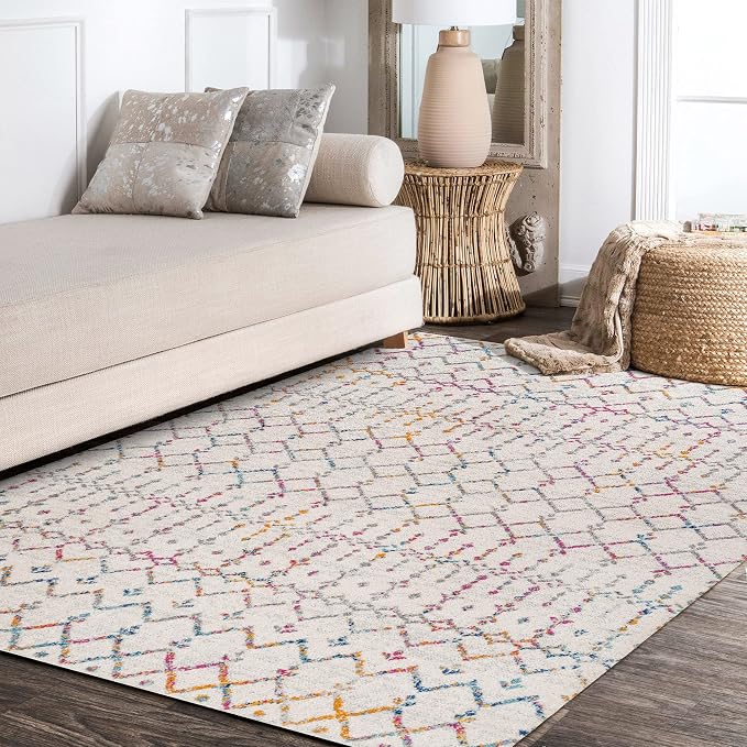JONATHAN Y Boho Vintage Diamond Ivory/Multi Indoor Area Rug 5X8 ft, Moroccan Hype for Living Room, Bedroom, Kitchen, Office, Easy-Cleaning, High Traffic, Pet-Friendly, Non-Shedding (MOH101E-5)