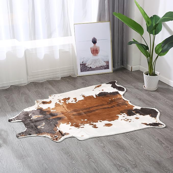 townssilk Cow Print Rug 4.1x4.5 Feet Faux Cow Hide Rug Animal Printed Area Rug Carpet for Home