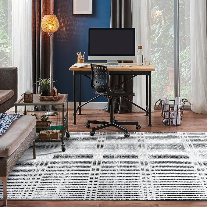 Rugshop Contemporary Stripe Lines High Traffic Area Rug Cream 5' x 7' | Rectangular, Size 5' x 7', Living Room, Bedroom, Dining Room, Home Office, Kitchen, Entryway, Hallway, Nursery, Kids Room