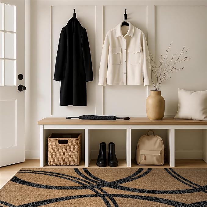 Rugshop Wavy Circles Modern Non-Shedding Area Rug Jute 3'3" x 5' | Rectangular, Size 3'3" x 5', Living Room, Bedroom, Dining Room, Home Office, Kitchen, Entryway, Hallway, Nursery, Kids Room
