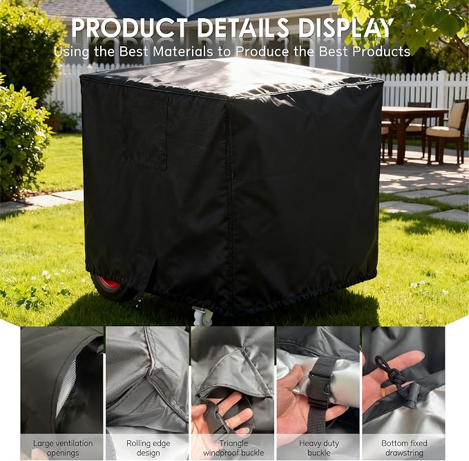 Waterproof Generator Cover, 24x18x18 inch, 600D Heavy Duty Oxford - for Most Generators 3000-5000 Watt, Portable Generator Cover for Outside, Black