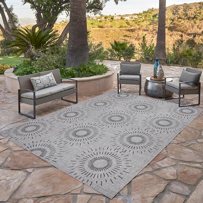 Gertmenian Indoor Outdoor Modern Area Rug - 6x9 Medium, Stain Resistant, Ideal for High Traffic in Living Room, Bedroom, Patio - Geometric, Grey, 32459