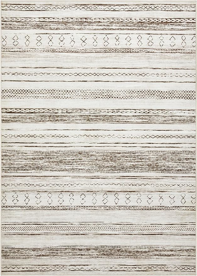 Tortania Area Rug Living Room Rugs - 6x9 Washable Large Soft Neutral Boho Moroccan Bohemian Farmhouse Rug Indoor Floor Carpet for Bedroom Under Dining Table Home Office Decor - Cream Brown