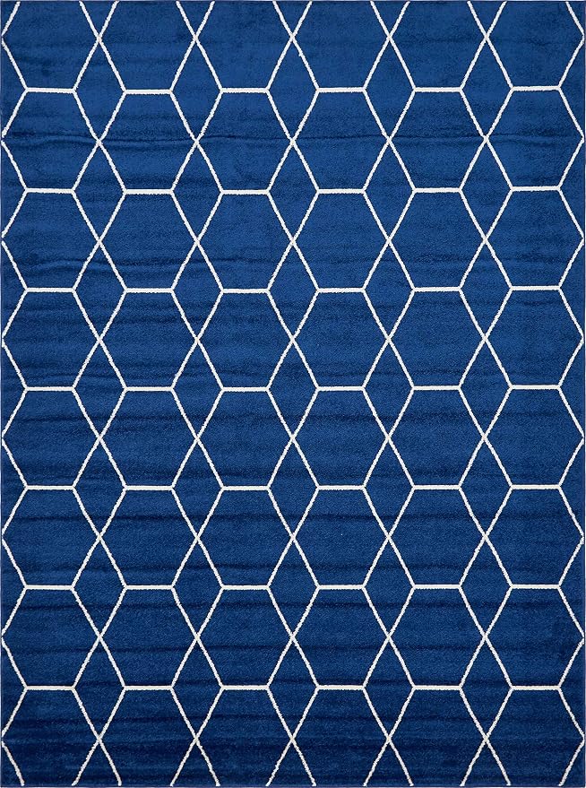 Unique Loom Trellis Frieze Collection Area Rug - Geometric (9' x 12' 2", Navy Blue/ Ivory)
