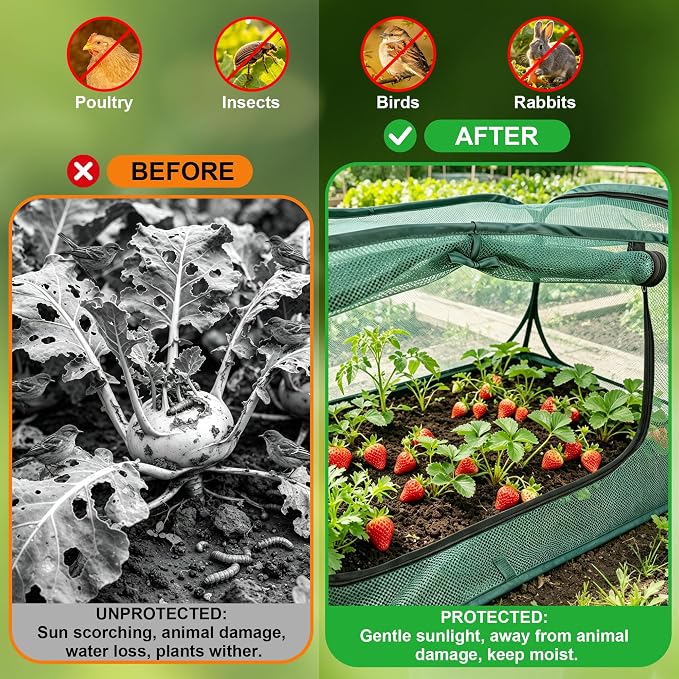 2Pack Garden Covers for Raised Beds, Pop-Up Mesh Plant Protect Covers, 30% Sunblock Plant Shade Tent, Crop Cage for Vegetable Seedling Against Birds, Animals, with 16 Stakes, L*W*H-45"X22"X17.7"