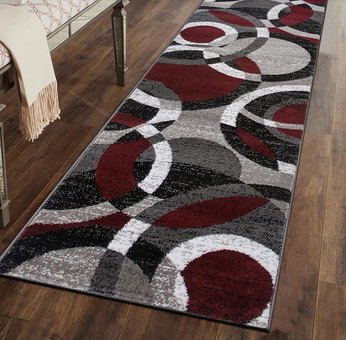 Rugshop Abstract Circles Contemporary High Traffic Runner Rug Red 2' x 10' | Rectangular, Size 2' x 10', Living Room, Bedroom, Dining Room, Home Office, Kitchen, Entryway, Hallway, Nursery, Kids Room