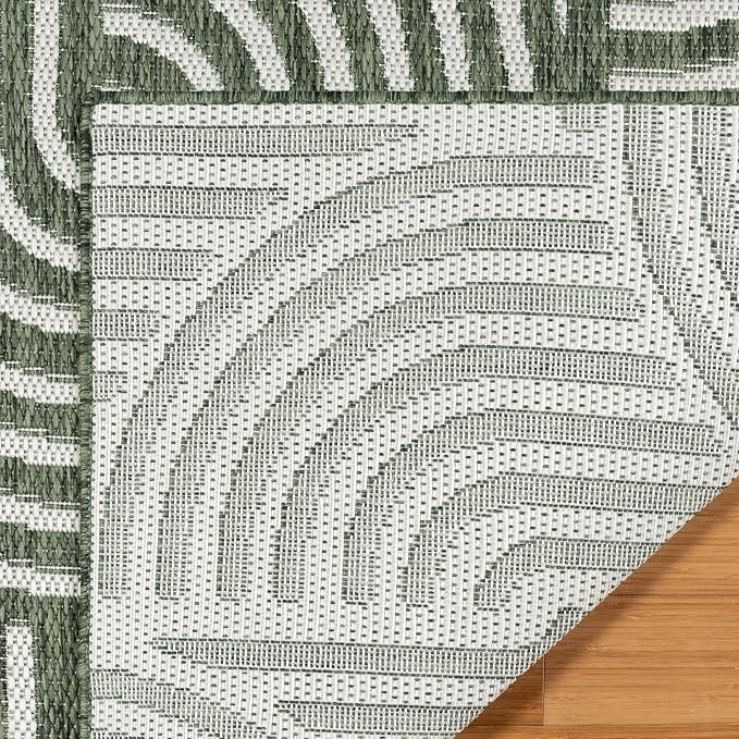 Gertmenian Indoor Outdoor Modern Area Rug - 5x7 Standard, Fade Resistant, Ideal for High Traffic in Living Room, Bedroom, Patio - Geometric, Dk. Green, 25541