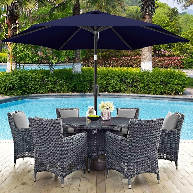 10FT Patio Umbrella Outdoor - Table Umbrella with 6 Sturdy Ribs, Market Umbrella with Push Button Tilt, UV Protection for Pool, Porch, Garden, Deck, Backyard (Navy Blue)