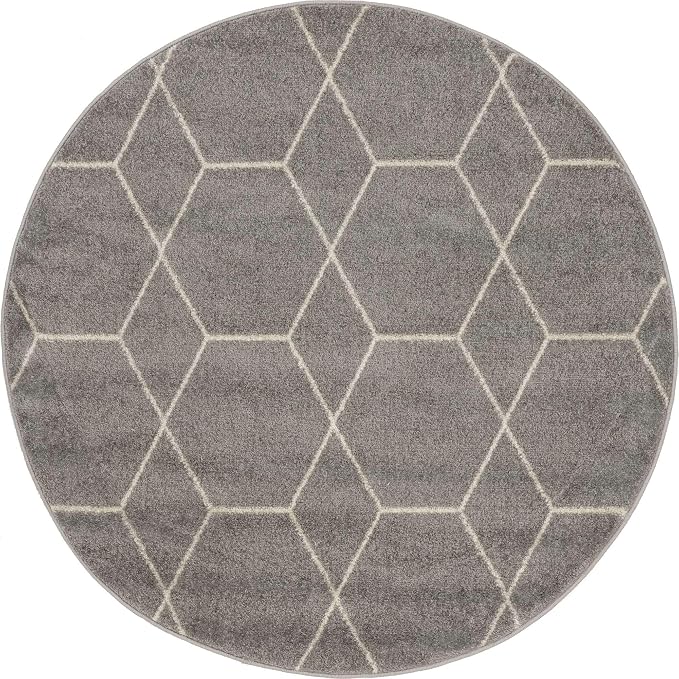 Unique Loom Trellis Frieze Collection Area Rug - Geometric (4' 1" Round Light Gray/Ivory)