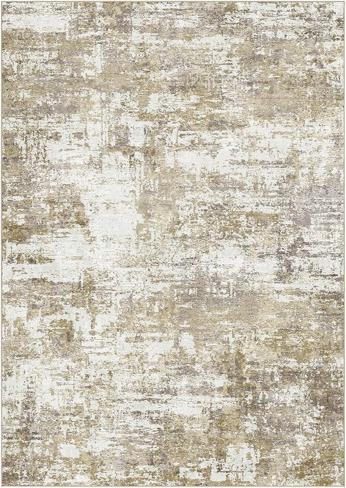 Tortania Area Rug Living Room Rugs - 7x9 Modern Abstract Neutral Large Soft Thin Rugs - Non Slip Indoor Carpet for Bedroom Dining Room Office Nursery Home Floor Decoration - Golden Brown