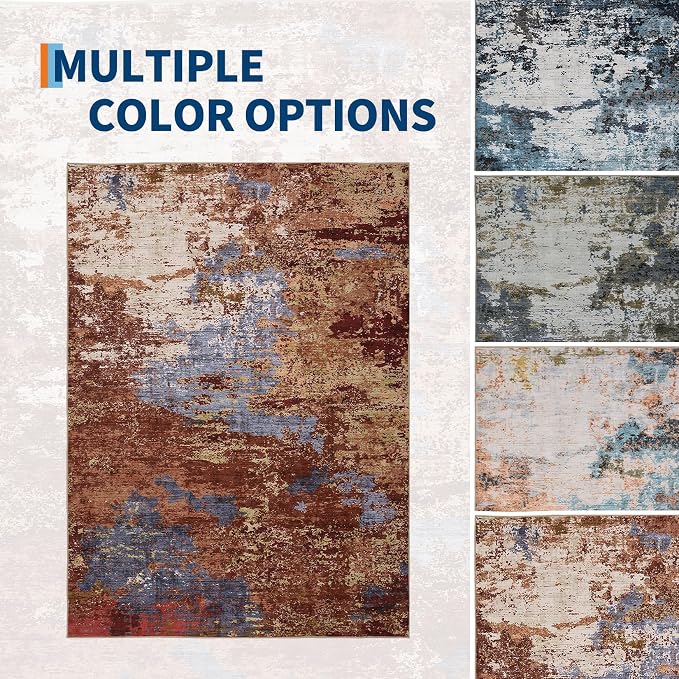 GarveeHome Colorful Rug 9x12 Large Neutral Dining Room Rug Red | Non-Slip Backing, Stain-Resistant Low Pile Floor Cover, Colorful Indoor Mat, Bedroom, Kitchen, Laundry