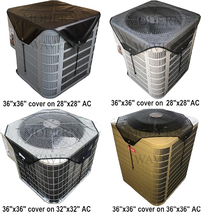 MODERN WAVE - 2 (Two) Central Air Conditioner Covers for Outside Units 36 x 36 inch - 1 (One) Top Universal Mesh Cover and 1 (One) Winter Waterproof Outdoor AC Defender Cover (Black, 36" x 36")
