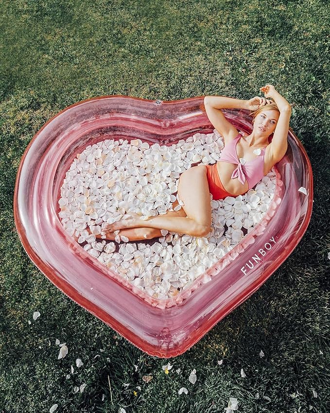 FUNBOY Giant Inflatable Luxury Clear Pink Heart Kiddie Pool, Year-Round Fun for Ball Pits, Swimming Pools, a Summer Pool Party and The Beach