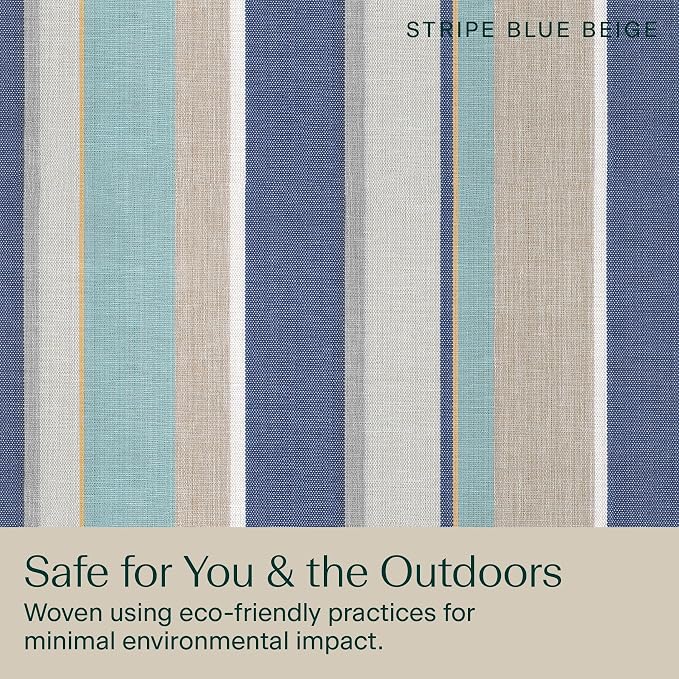 Honeycomb Outdoor Heritage Deep Seat, 24 x 23, Stripe Blue & Beige Chair Cushion with Removable Cover, for Patio Furniture