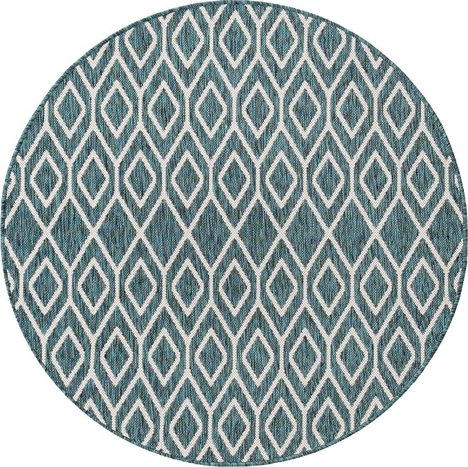 Jill Zarin Outdoor Collection Area Rug - Turks and Caicos (4' Round Teal/Ivory)