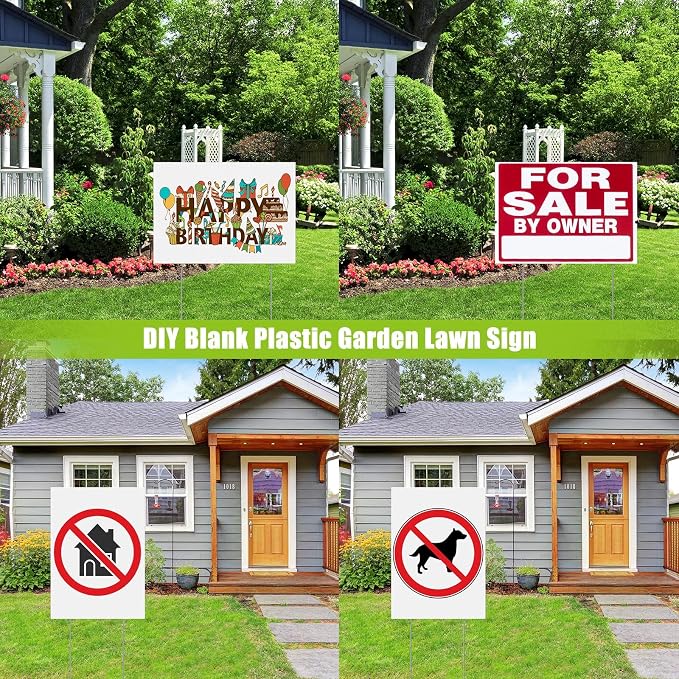 Wesiti 20 Pack Blank Yard Signs with Stakes Plastic Yard Lawn Sign Double Sided Corrugated Plastic Garage Sale Signs with Stakes for Rent Sign for Party Lawn Yard (White, 19 x 14 Inch)