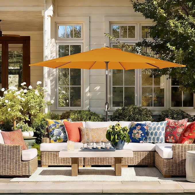 Blissun 9' Outdoor Patio Umbrella, Outdoor Table Umbrella, Yard Umbrella, Market Umbrella with 8 Sturdy Ribs, Push Button Tilt and Crank