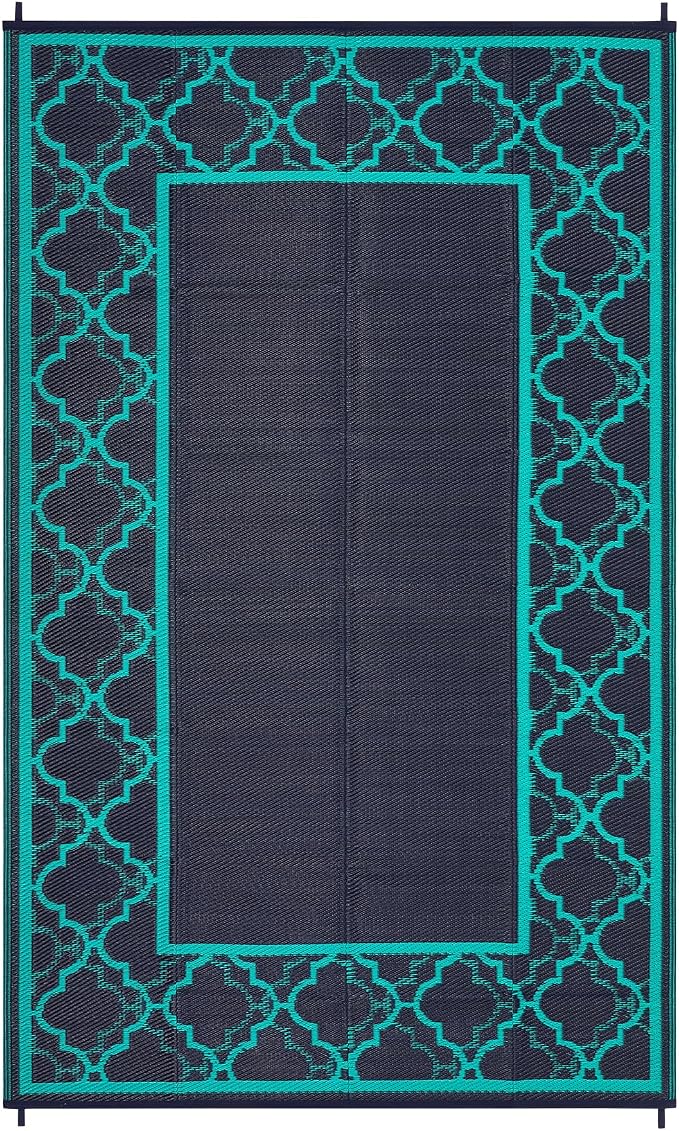 Garvee Reversible Outdoor Rug 8x10, Waterproof Outdoor Plastic Straw Rug with Interlacing Pattern, RV Mat for Picnics, Patio, Camping, Balcony, Deck, Backyard, Porch, Navy