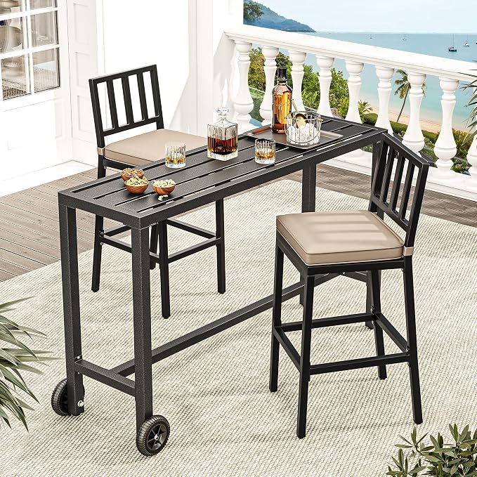 YITAHOME 55" Outdoor Bar Table, Rectangle Narrow Counter Height Table, Ideal Bar Height Table for Balcony, Patio, Garden, Yard, Poolside, Silver Bottom Texture