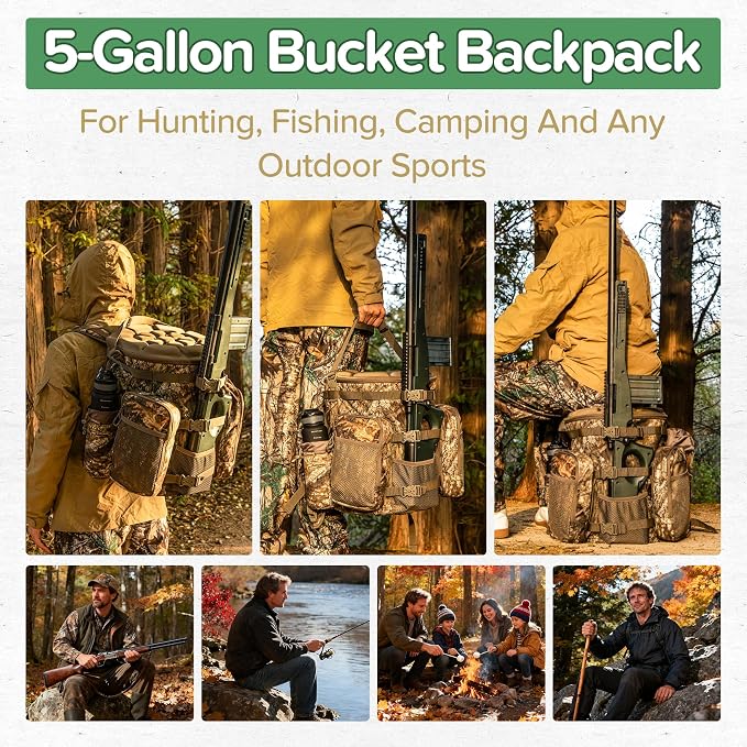 BLISSWILL Hunting Bucket Backpack with Seat Suitable for 5-gallon Seat,Dove Hunting Accessories,Daypack for Rifle Bow Gun(Not including Bucket and Lid)