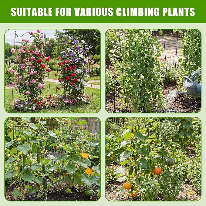 Wesiti 2 Pack A Frame Garden Trellis for Raised Bed, 16.5 x 40 Inch Heavy Duty 5 mm Steel Cucumber Trellis Foldable Climbing Plant Support for Cucumbers Tomatoes Peas Squash Zucchini Vine Vegetables