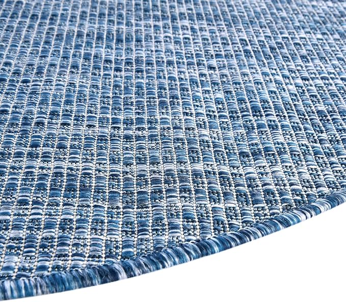 Unique Loom Collection Casual Transitional Solid Heathered Indoor/Outdoor Flatweave Area Rug (8' Round, Blue/Navy Blue)