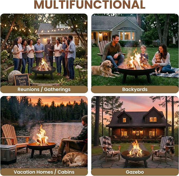 Fire Pit - 27.5-Inch Outdoor Wood Burning Firepit with Handles and Cover - Outdoor Fire Pits for Backyard, Deck, or Patio by Pure Garden (Black)