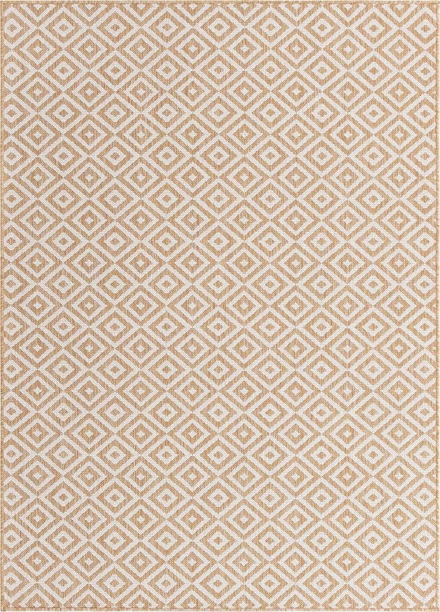 Unique Loom Outdoor Collection Area Rug - Costa Rica (5' 3" x 8' Rectangle, Beige/ Cream)