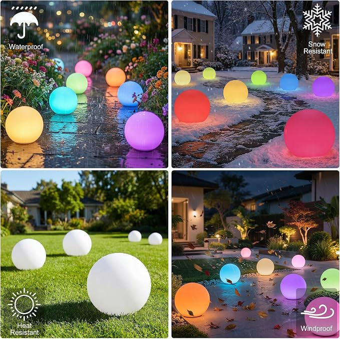12 Inch Solar Ball Light, Solar Rechargeable Globe Light,16 RGB Colors and Dimmable Globe Light with Remote,Decor for Patio,Garden,Yard,Beach,Pathway,Party Decorative Lighting