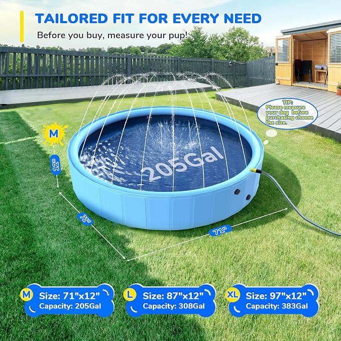 71'' Foldable Dog Pool, Sprinkler Pool for Kids, Non-Slip Dog Swimming Kids Pools, Heavy Duty Dogs Splash Pad Pools for Large Dogs, Hard Plastic Kiddie Pad for Backyard