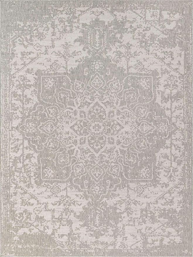 Unique Loom Outdoor Collection Area Rug - Dubai (9' x 12' Rectangle, Gray/ Ivory)