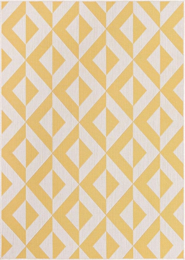 Unique Loom Outdoor Collection Area Rug - Napa (5' 3' x 8' Rectangle, Yellow/ Ivory)