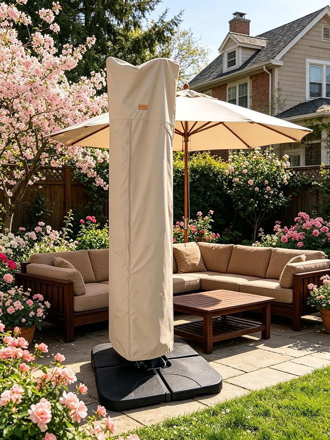 Patio Umbrella Cover for 9ft to 13ft Offset Umbrella, Water Resistant, Curved Cantilever and Straight Pole Parasol Outdoor Umbrellas Cover with Zipper and Rod