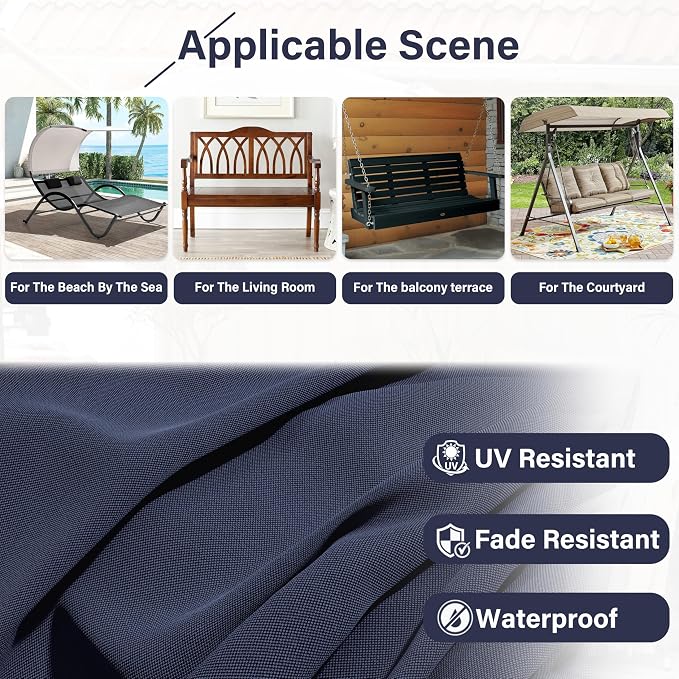Porch Swing Cushion with Backrest,Waterproof Bench Cushion for Outdoor Furniture,2-3 Seater Replacement Thickened 5 in swing cushion,with Ties,Patio,Outdoor,Backyard and Garden (Navy Blue,47x40 in)