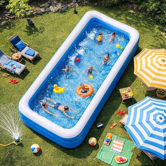 Extra Large Inflatable Pool 180" x 76" x 22" with Air Pump Included – 1303 Gallon Blow Up Pool for Adults Family, Heavy Duty Above Ground Outdoor Swimming Pool for Backyard Summer Party