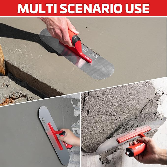 Goldblatt RED Stainless Steel Pool Trowel, 16"x 4" Professional Drywall Masonry Trowel with Soft Grip Handle, Lightweight Magnesium Shank, Round End, Plastering Trowel for Drywall Wallboard