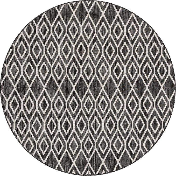 Jill Zarin Outdoor Collection Area Rug - Turks and Caicos (6' 7" Round Charcoal Gray/Ivory)