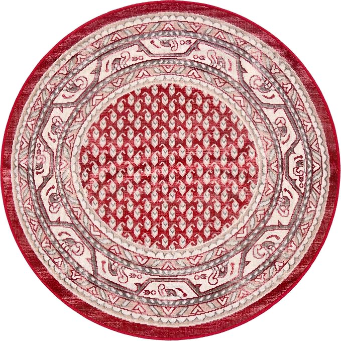 Unique Loom Williamsburg Collection Traditional Border with Dotted Center Area Rug, Round 3' 7" x 3' 7", Red/Beige