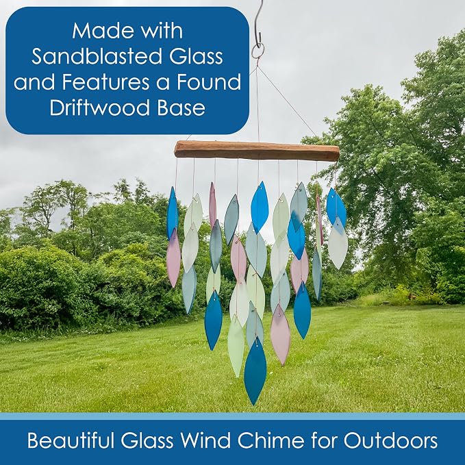 Blue Handworks Mountain Ridge Waterfall Glass Wind Chime | Handcrafted Waterfall Glass Wind Chime in Cobalt Blue, Powder Blue, Lavender, Sage Green and Frosted White