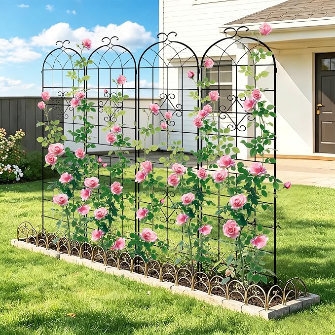LZRS 2 Pack 78.7x20in Rustic Iron Arch Decoration Garden Trellis with Black Metal Coating – Perfect for Supporting Climbing Plants Outdoor, Roses, Vines, Flowers, and Vegetables.