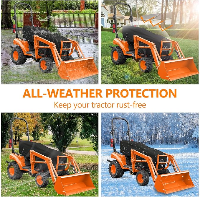 STARTWO Tractor Cover Watrproof Heavy Duty, Tear-Resistant Anti-UV Compact Utility Tractor Cowling Cover with Buckle, Compatible with Kubota,Bobcat,Mahindra,John Deere and More