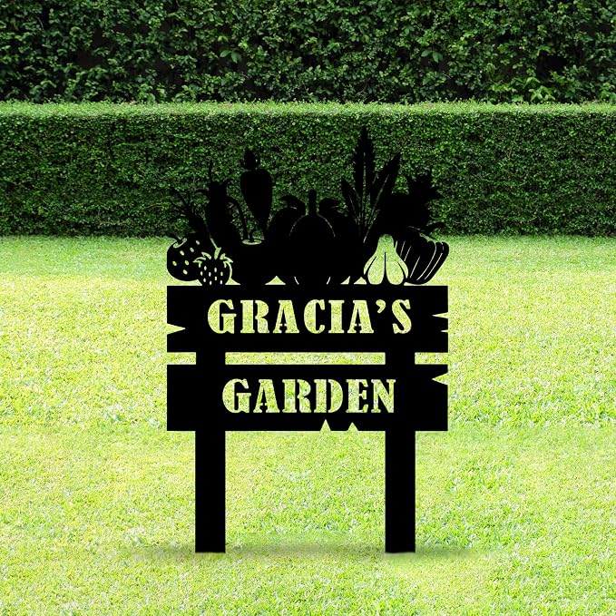 Custom Vegetables Garden Sign with Stakes, Personalized Metal Garden Decor, Sign for Farmhouse, Metal Yard Art, Gift for Grandmother, Gift for Mom, Patio Garden Decorations, Housewarming Gift