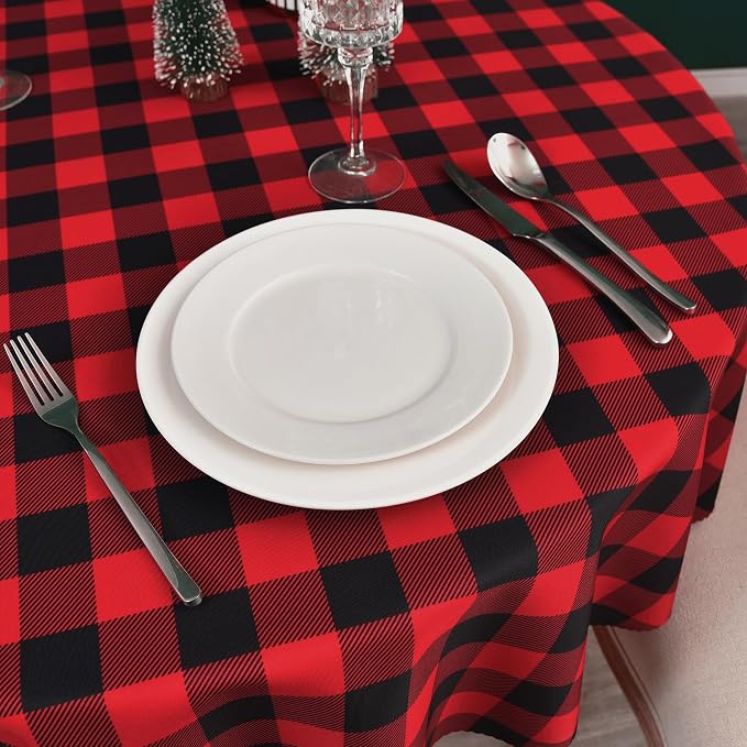 Waterproof Plaid Tablecloth Fabric - Round 108 Inch Classic Gingham Checker Table Cloth for Indoor/Outdoor Use - Buffalo Table Cover for Picnics, BBQs, and Parties
