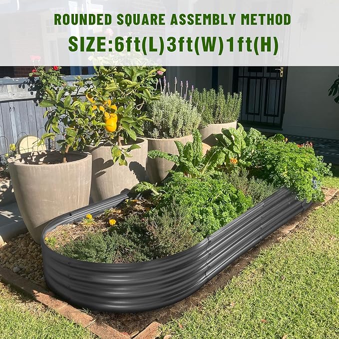Land Guard 6×3×1 ft Galvanized Raised Garden Bed Kit, Raised Garden Boxes Outdoor, Oval Metal Raised Garden Beds for Vegetables, Flowers, Herbs(Grey)……