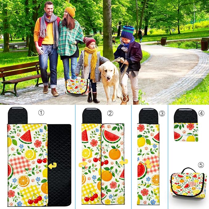 Extra Large Picnic Blanket Waterproof,80"x 80"Foldable Machine Washable Outdoor Blanket,Fruit Beach Blanket for 6-8 Adults,Picnic Mat Suitable for Indoor Crawling,Park Beach,Camping,Hiking,Travel