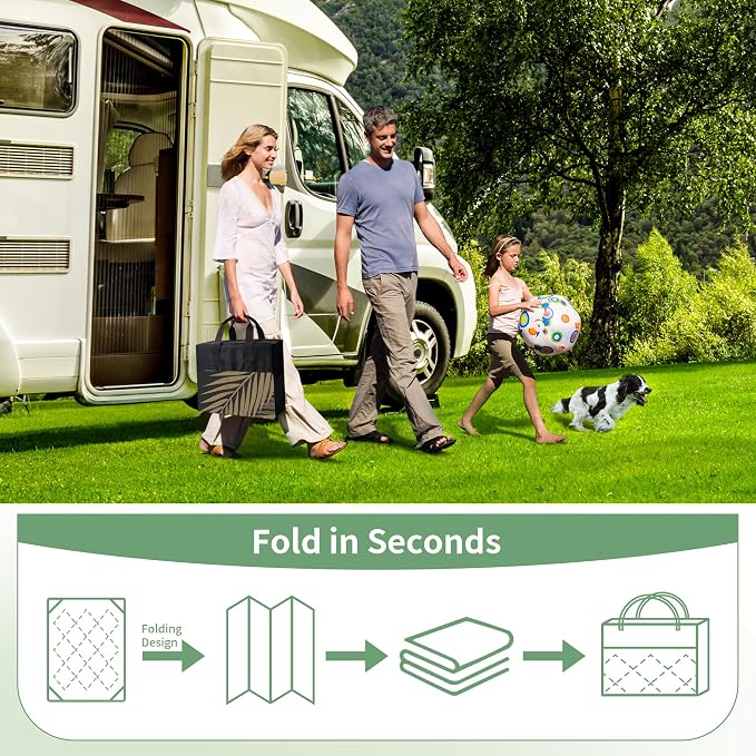 GENIMO Outdoor Rug 9' x 12' Waterproof for Patios Clearance, Reversible Outdoor Plastic Straw Camping Rug Carpet, Large Area Rugs Mats for RV, Camper, Deck, Balcony, Porch, Beach, Picnic, Black&Brown