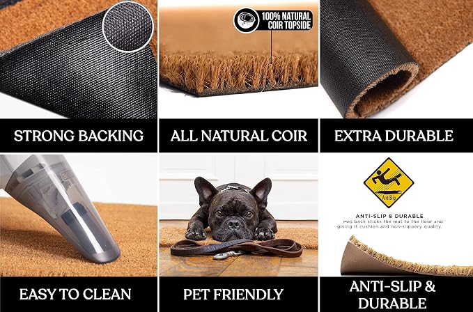 A1HC Natural Coir Monogrammed Doormat for Outside Entrance, Heavy Duty, Low Profile, Anti-Shed Treated Front Door Mat, Easy to Clean, Long Lasting Entryway Doormats - 30"x48"