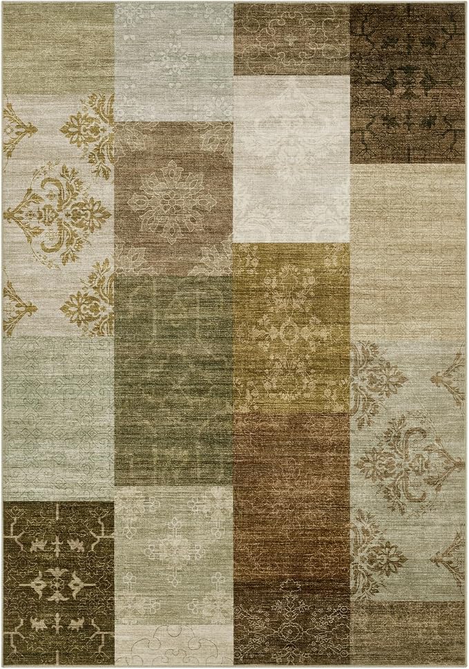 UERMEI 5x7 Area Rug for Living Room - Washable Neutral Modern Abstract Carpet, Non-Slip Soft Large Indoor Floor Rugs for Bedroom Home Office & Under Dining Table Decor, Brown/Green
