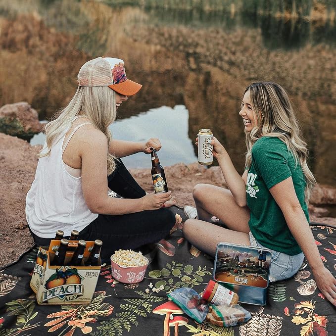 Picnic Blankets Extra Large Waterproof, 80"x 60"Mushroom Beach Mat with Corner Pockets Windproof Sandproof Foldable Portable 3-Layer Mat Darker for Wet Grass,Parks,Music Festival,Camping,Concerts